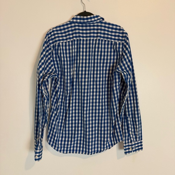 Club Monaco Gingham Button Down Shirt Plaid Textured Mens Slim L white blue - Picture 5 of 8